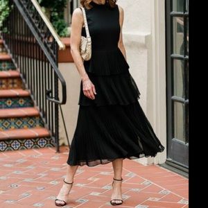 Club Monaco Tiered Pleated Dress Black